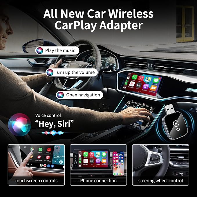 Wireless CarPlay Adapter for Apple iPhone - 4 in 1 Airplay Mirror Link Adapter Multi-User Seamless Connection Converts Wired to Wireless CarPlay Adapter - No Latency from iOS 10+ to Screen w/USB-C
