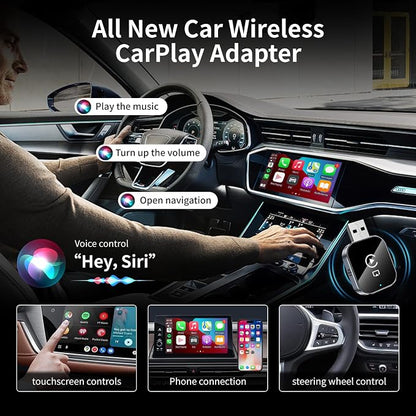 Wireless CarPlay Adapter for Apple iPhone - 4 in 1 Airplay Mirror Link Adapter Multi-User Seamless Connection Converts Wired to Wireless CarPlay Adapter - No Latency from iOS 10+ to Screen w/USB-C