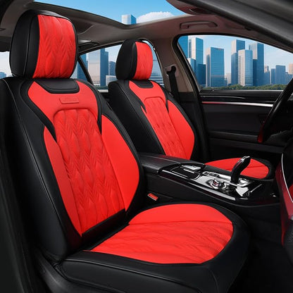 Coverado Car Seat Cover Full Set, Luxury Leather Seat Covers for Front and Rear, Waterproof Seat Covers 5 Seats, Car Seat Protectors Driver Seat Cushions Universal for Most Vehicles, Red