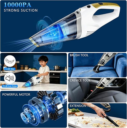 Handheld Vacuum Cordless, Dust Busters Cordless Rechargeable Car Vacuum with LED Light, Strong Suction with Filters, Portable Vacuum Cleaner for Car, Handheld Vacuum for Pet Hair/Home/Office