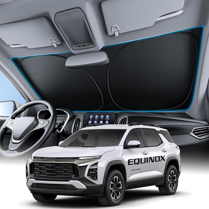 Wigoo for Chevrolet Equinox Windshield Sunshade [OEM Design, 100% Sun Blockage] Foldable Heat Insulation Sun Shade with Storage Bag, for Chevrolet Equinox (2018-2026), Silver Coating