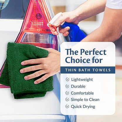 Cotton Towels for Multiple Use, 100% Ring Spun Cotton Towel Set, Heavy Duty - Super Absorbent Cleaning Towels for Car and Home - 16” X 27” (12 Pack, Green)
