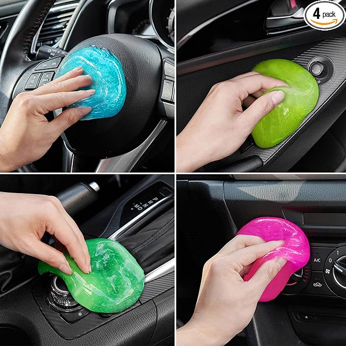 Car Cleaning Gels 4-Pack, Car Cleaning Putty Universal Auto Detailing Tools Car Interior Cleaner, Dust Cleaning Slime, Car Accessories for Car Vents & Keyboards, Clean Supplies– 320g (2.8oz/pcs)
