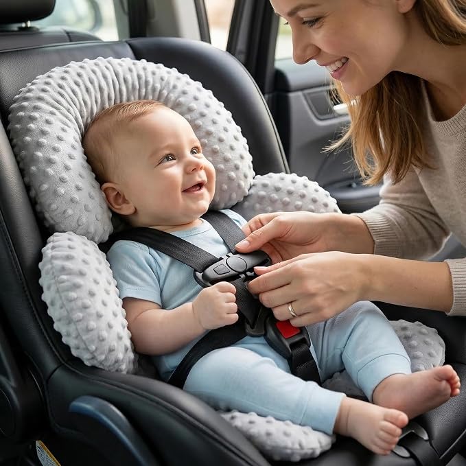 Pro Goleem Infant Car Seat Head Neck Body Support, Ultra-Soft Minky and Microfiber Newborn Car Seat Insert, Perfect for Car Seat, Stroller, 2-in-1 Reversible, for Boys and Girls, Gray