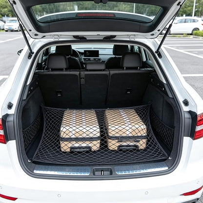 Cargo Net for SUV with Hooks, Adjustable Highly Elastic Storage Organizer Net for Car, Pickup Trucks,Mesh Organizer 3.3'x2' Stretches to 6'x4', Black