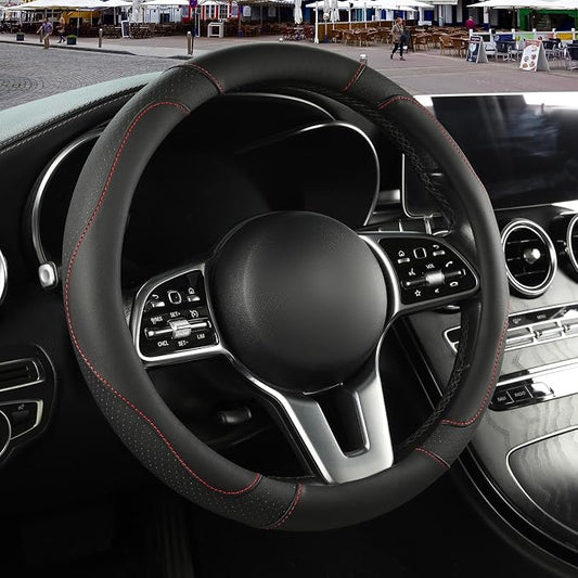 Microfiber Leather Steering Wheel Cover, Breathable, Anti Slip, 13.5 inch to 14 inch, Black