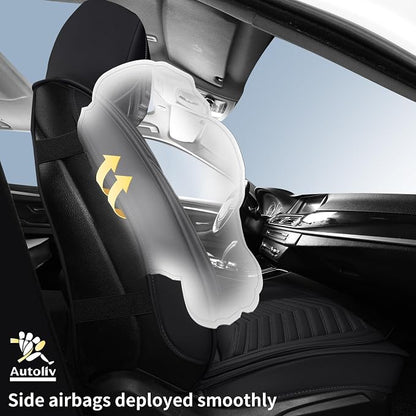 HChengkikz Car Seat Covers, Breathable & Waterproof Faux Leather Automotive Seat Covers for Cars SUV Truck Sedan, Universal Anti-Slip Driver Seat Cover with Backrest (2 PCS Front Seat, Black)
