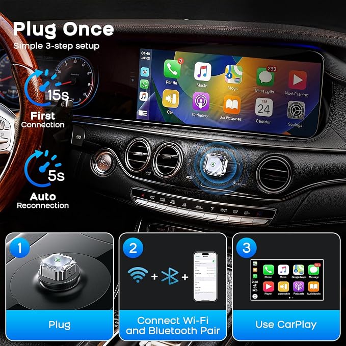 2026 Mini Wireless CarPlay Android Auto 2 in 1 Adapter - Converts Wired to Wireless Car Play Dongle, 5.8GHz Fast Bluetooth Receiver for 2016+ Vehicles, Plug & Play Auto Connect (USB-A/C)