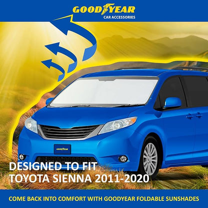 Goodyear Foldable Windshield Sunshade for Toyota Sienna 2011-2020, Car Accessories, Sunshade Cover, Sun Shade Car Windshield, Window Sun Blocker - GY008288