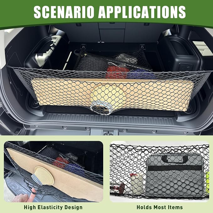 Trunk Cargo Net for 2010-2024 Toyota 4Runner 2 Row Model Only, Trunk Organizer Luggage Mesh Net Anti-Slip Rear Cargo Netting for 4 Runner SUV Accessories(Envelope Style+Floor Style)