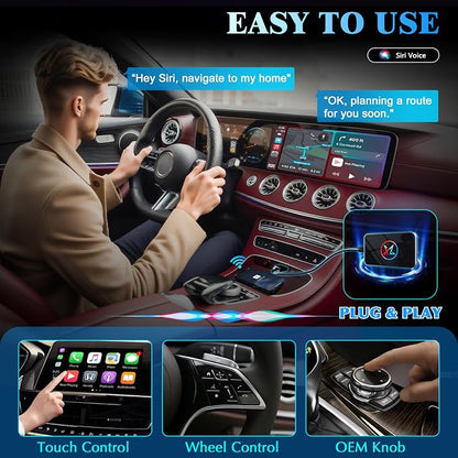 Wireless CarPlay Adapter for iPhone, 3 in 1 AI Box Surpports with OEM Wired to Wireless Apple CarPlay, Android Auto and Streaming Netflix/YouTube/TikTok, Plug and Play, Stable Connection, HDMI Output