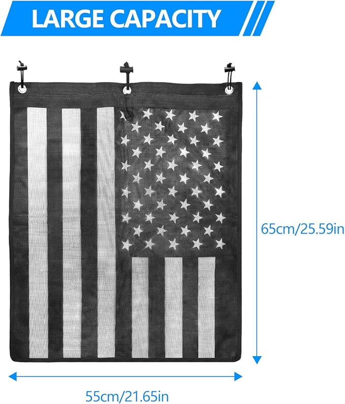 Universal Trash Sack ATV UTV Mesh Trash Bag Large Storage Bag Teslin Compatible with Polaris RZR, CFMOTO, Can-Am, Teryx, Arctic Cat, Golf Cart, Pioneer, Boat(American Flag Print)