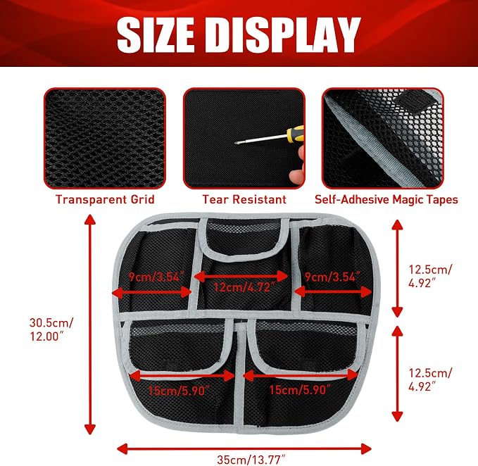 5 Mesh Pockets Front Trunk Lid Organizer Frunk Tool Storage Bag for Can Am Spyder F3 F3-L F3-S F3-T 2015-2025 Accessories (Black w/Gray Piping)