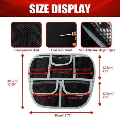 5 Mesh Pockets Front Trunk Lid Organizer Frunk Tool Storage Bag for Can Am Spyder F3 F3-L F3-S F3-T 2015-2025 Accessories (Black w/Gray Piping)