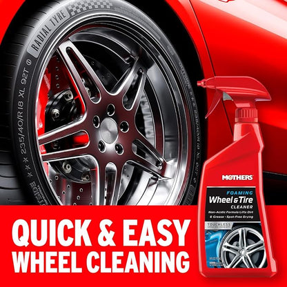 Mothers Foaming Wheel & Tire Cleaner, 1 gal. – Foaming Action Lifts Brake Dust & Grime, Safe for Factory-Coated Wheels, Restores, Cleans, Finishes Fast, Spot-Free Rinse (05902)