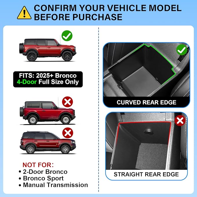 5PCS Center Console Organizer 4-Door Storage for Ford Bronco 2025 2026 | Handle Storage Box, Center Console Tray, Phone Holder & Door Grab Pocket, Not for 2-Door & Bronco Sport & Manual Transmission