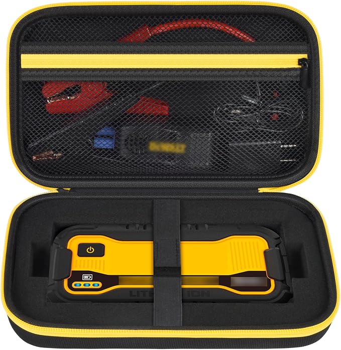 Case Compatible with DeWalt DXAELJ16 1600 Peak Amp Jump Starter Battery Booster, Portable Jumper Storage Holder Pocket for USB Power Station (Box Only) Black
