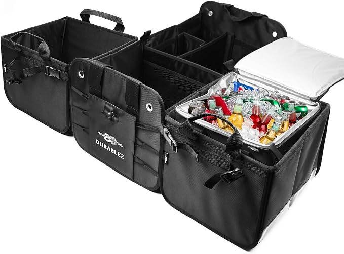 Insulated Car Trunk Cooler – Thermal Bag for Groceries & Travel, Leak-Resistant, Fits Trunk Organizer Compartments, Heavy Duty 1680D – Black