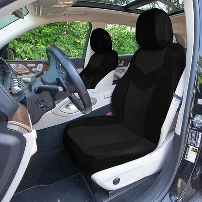 Universal Fit Chevron Flat Cloth Car Seat Covers Full Set - Black