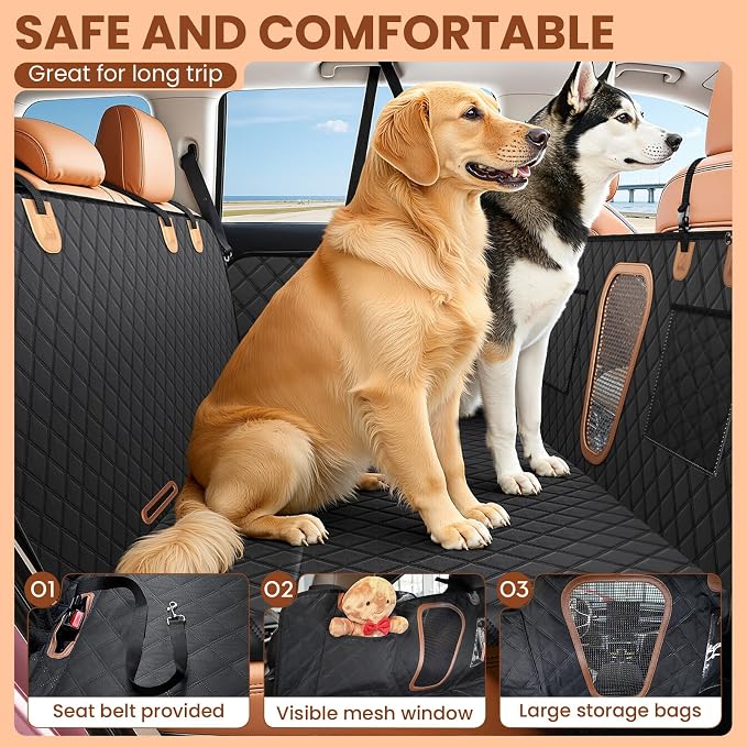 A-Pce Dog Car Seat Cover for Back Seat, Hard Bottom Back Seat Extender for Dogs, Back Seat Pet Cover for Dogs - Supports 400lbs, Waterproof Heavy Duty Scratch Dog Hammock for Car SUV and Small Truck