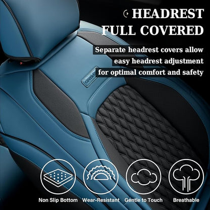 Coverado Dodge Ram 1500 Full Set Seat Covers, Waterproof Leather Car Seat Covers Fit for 2010-2023 2500 3500 Dodge RAMfor Trucks Ram Accessories Full Coverage, Front&Flat Rear/Blue
