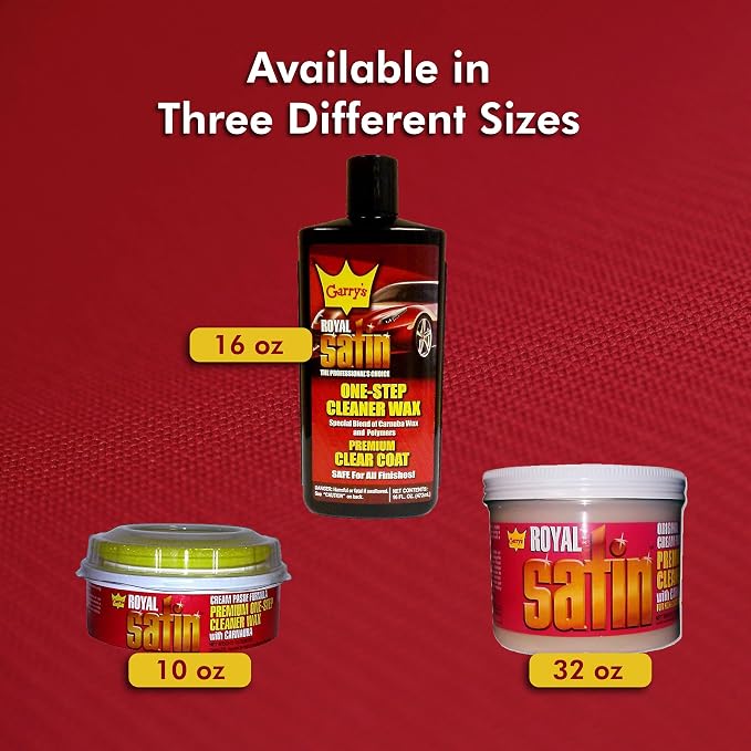 Experience Brilliance and Protection with Garry's Royal Satin One Step Automotive Cleaner Wax - Restores Shine, Removes Oxidation, Carnauba/Hydro-Polymers Formula - 16 Oz Liquid