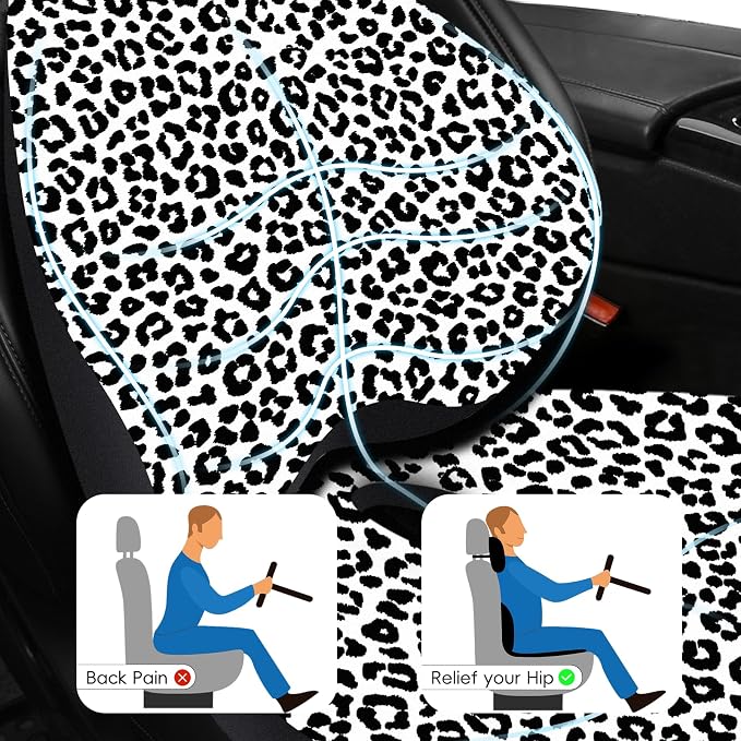 NS YOLO Ergonomic Car Seat Cushion with Comfort Memory Foam Neck Pillow, Car Pillow,Lumbar Support and Big Size Soft Seat Cushion for Driving Seat,Office Chair and Wheel Chair (Leopard Print-3 pcs)
