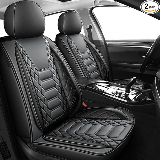 FREESOO Car Seat Covers Front Only 2pcs, Leather Driver Seat Cover Protector Airbag Compatible Universal Fit for Sedan SUV Pick-up Truck Van (Black Grey 8-2PCS)
