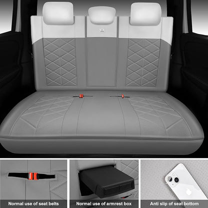 CAR PASS Memory Foam Leather Seat Covers Full Set, Breathable Perforated Nappa Leather Seat Covers Universal Fit for Most Cars,Sedans,SUV,Trucks Thick 3D Foam Comfortable, Airbag Compatible Gray White