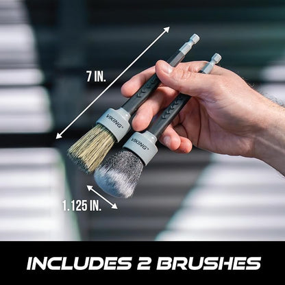 VIKING Drill Detail Brush Set, Professional 2 Pack with Super Soft Bristles for Interior, and Premium Bristle Blend for Exterior Detailing and Car Detailing Kit