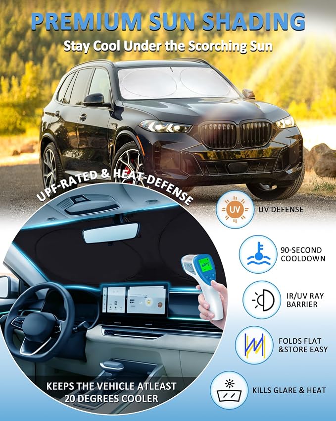 Sunshade for X5 Windshield Sun Shade for BMW X5 2019-2025 2026 Accessories Foldable Front Window Shield Cover Sun Visor Protector Block UV Rays