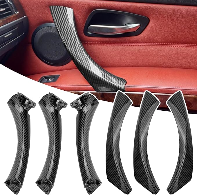 Compatible with BMW 3 Series Door Handle Replacement E90/E91/E92/E93 2004-2011,6PCS Left Right Passenger Interior Door Pull Handle for 318i,320i,323i,325i,328i,330i,335i(Carbon Fiber Pattern)
