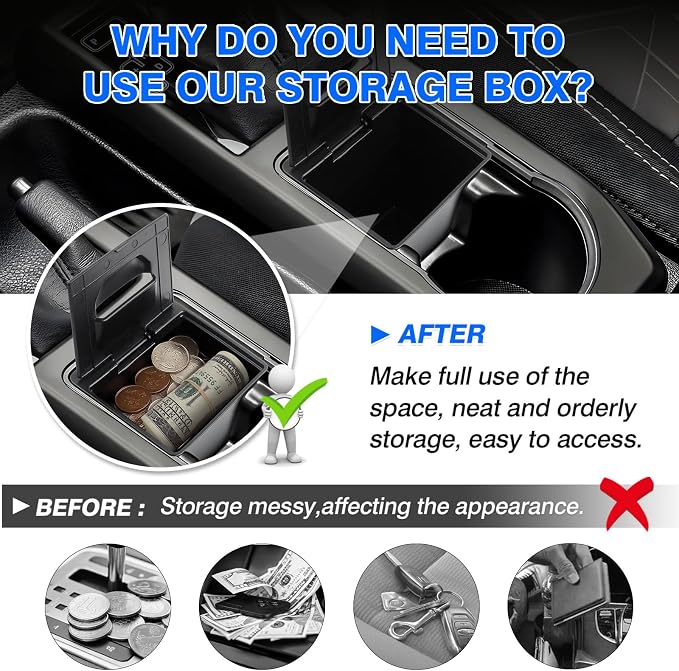 Autorder Coin Holder for Toyota Tacoma 2016-2023 Accessories - Armrest Insert Center Console Organizer with Coin Slot - ABS Plastic Secondary Storage Box