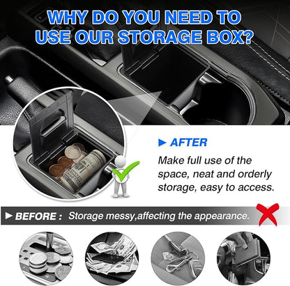 Autorder Coin Holder for Toyota Tacoma 2016-2023 Accessories - Armrest Insert Center Console Organizer with Coin Slot - ABS Plastic Secondary Storage Box
