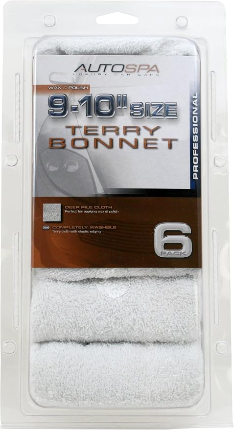 AutoSpa 45401AS Cotton Terry 9"-10" Polish Bonnet, 6 Pack