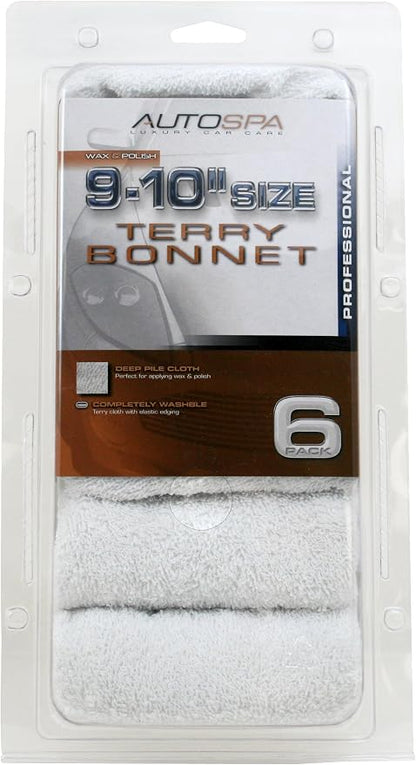 AutoSpa 45401AS Cotton Terry 9"-10" Polish Bonnet, 6 Pack