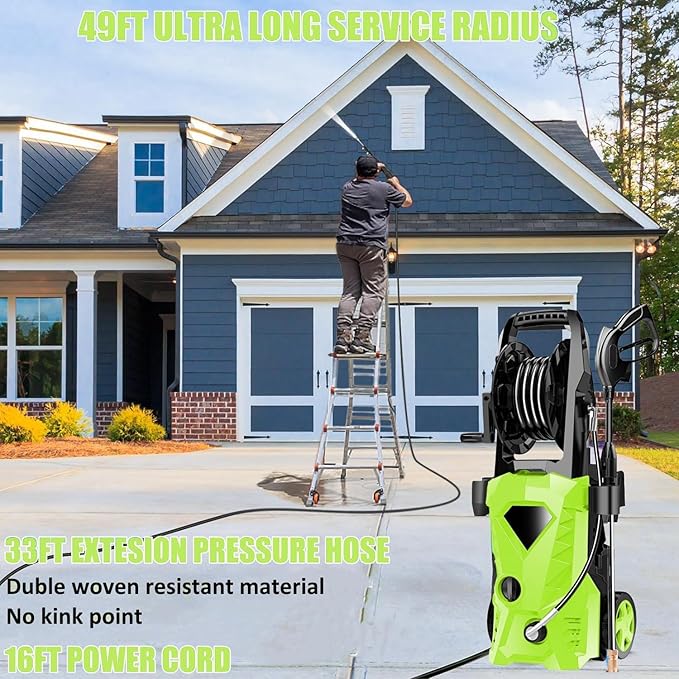 Electric Pressure Washer 5000 PSI 2.8 GPM Power Washer with 4 Pressure Nozzle and Foam Cannon, powerwashers for Home, Car Washing, Fence Cleaning, Patio, Green