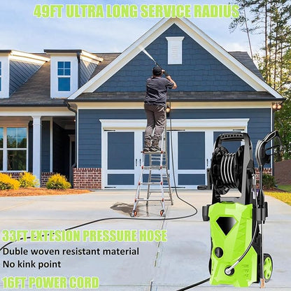 Electric Pressure Washer 5000 PSI 2.8 GPM Power Washer with 4 Pressure Nozzle and Foam Cannon, powerwashers for Home, Car Washing, Fence Cleaning, Patio, Green