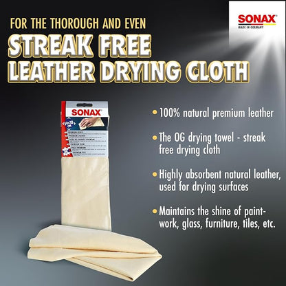 SONAX Premium Leather Chamois – Soft, Absorbent Car Drying and Detailing Towel for Automotive & Household Use | 416300