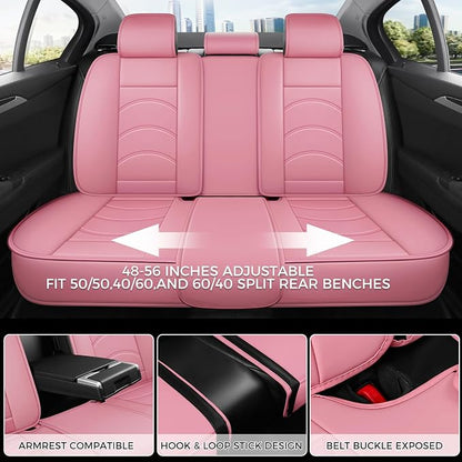 otoez Car Seat Covers Full Set, 5 Seats Waterproof Universal Leather Seat Cover for Cars, Front Rear Automotive Interior Protectors Full Coverage for Most Cars Sedens Trucks SUVs, Pink