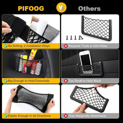 PIFOOG 4Pcs Universal Car Storage Net Pockets Stretchable Automotive Mesh Pouch Nets Bag Organizer Stickers Netting for Auto SUV Trunk Back Seat RV Camper