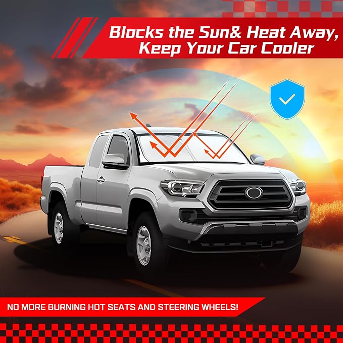 ARISMOTOR Windshield Sun Shade for Toyota Tacoma 2016-2025 2026, Custom Fit Foldable Front Window Sunshade Sun Visor Protector, Block UV Rays Keep Your Car Cooler