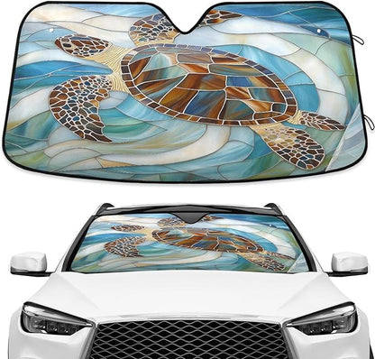Sea Turtle Glass Ocean Windshield Sunshade Car Sun Shade Front Window Shade for Truck SUV Blocks UV Rays Sun Reflector Visor Protector Accordion Folding