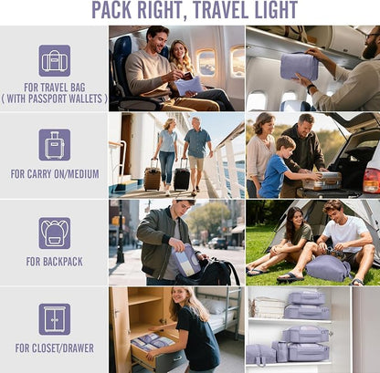 Veken 8 Set Packing Cubes for Travel Essentials,Anti-Wrinkle Buckled Suitcase Organizer for Shoe & Toiletry Bag,Carry On Luggage Bag with 99+ Count Mesh Holes for Airplane & College Dorm Accessories