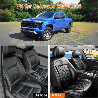 Colorado Car Seat Covers Fit for Chevrolet/Chevy Colorado 2015-2026, Full Coverage Leather Waterproof Breathable Seat Covers, Automotive Seat Protectors, Airbag Compatible, (5 Seats, Black)