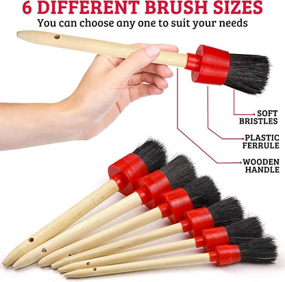 TAKAVU Car Detailing Kit & Detailing Brush Set, 12 Pc - Detail Brushes, Wire Brushes, Vent Duster & Microfiber Towel for Car Interior, Engine Bay, Wheels, Exterior & Motorcycle