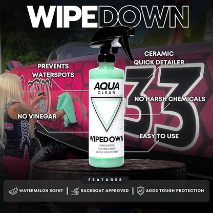 AquaClean WIPEDOWN Ceramic Quick Detailer Spray & Waterless Wash | SiO2 Hydrophobic Coating | Car, Truck, Boat, RV, Motorcycle & Off-Road | UV Protection | Shine & Protect | USA Made | 16oz