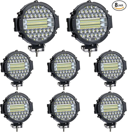 4 Pcs 201W Led Light, 7 Inch Round Led Light Bar Off Road Auxiliary Driving Lights Pod Lights for Vehicle Accessories Pickup Trucks Snowmobile RV ATV UTV, Black