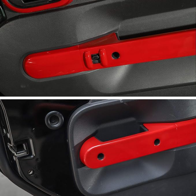 Car Inner Door Grab Handle Decor Frame Cover Trim for 2007-2010 Jeep Wrangler JKU 4-Door (Red)