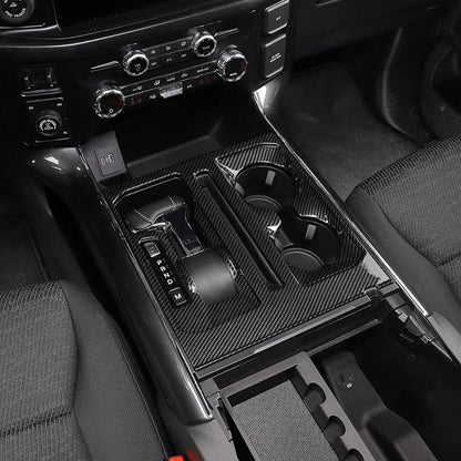 Jimen Compatible with Ford F150 2021-2025, Center Console Gear Shift Panel Trim Cover (Carbon Fiber Grain)